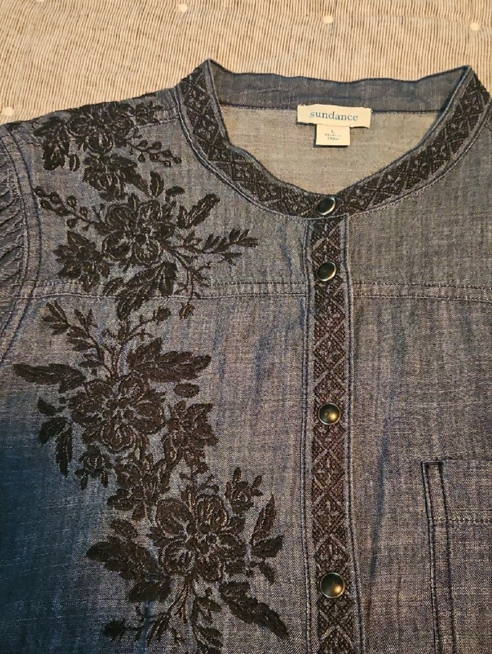 Sundance Blue Chambray Embroidered Button-Down Top - Picture 3 of 3